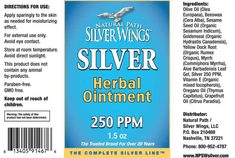 Colloidal Silver 250PPM Herbal Ointment (Natural Path Silver Wings) Label