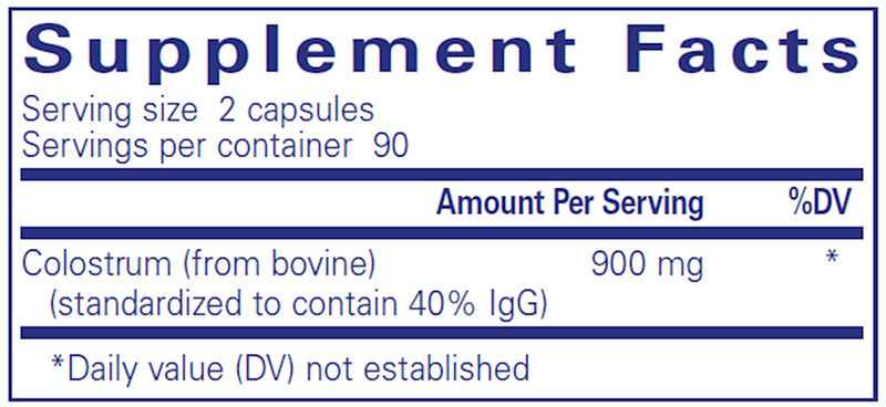 Colostrum [40% IgG] (Pure Encapsulations) 180ct Supplement Facts