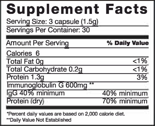 Colostrum 70/40 (Proper Nutrition) Supplement Facts