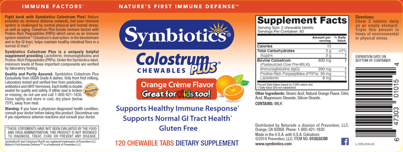Colostrum Plus Chews Orange (Symbiotics) Label