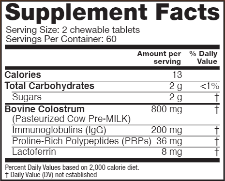 Colostrum Plus Chews Orange (Symbiotics) Supplement Facts