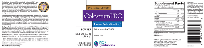ColostrumPro with Immulox Powder (Pro Symbiotics) 6.3oz Label