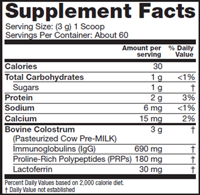 ColostrumPro with Immulox Powder (Pro Symbiotics) 6.3oz Supplement Facts