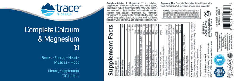 Complete Cal Mag 1:1 Trace Minerals Research label