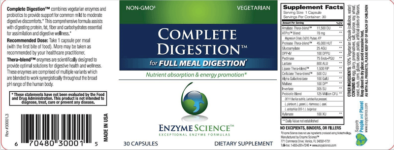 Complete Digestion 30 Capsules Enzyme Science Label