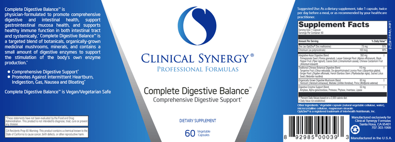 complete digestive balance clinical synergy label