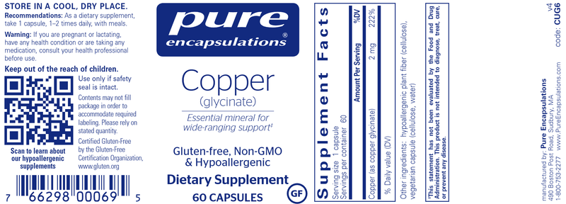 Copper Glycinate (Pure Encapsulations) Label