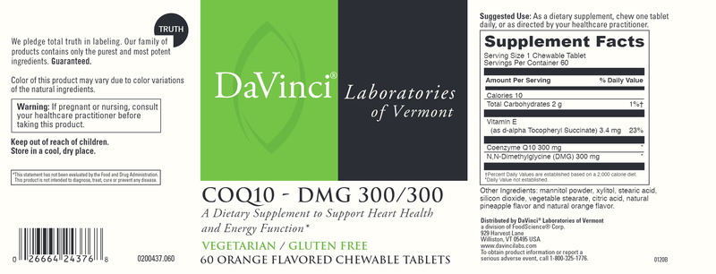 Coq10 Dmg 300/300 DaVinci Labs Label