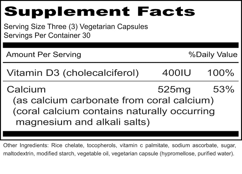 Coral Calcium (Priority One Vitamins) Supplement Facts