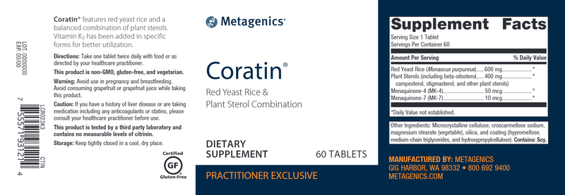 Coratin (Metagenics) Label