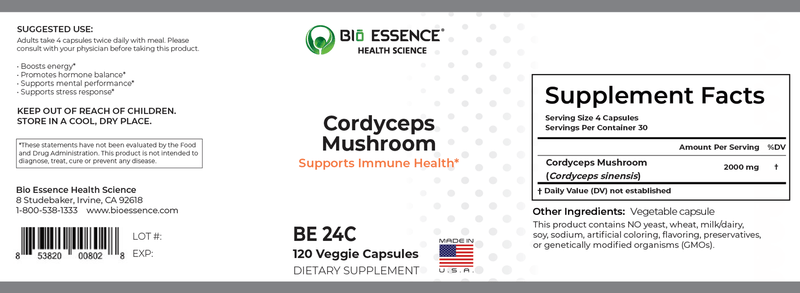 Cordyceps Mushroom (Bio Essence Health Science) Label