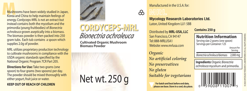 Cordyceps Sinensis-MRL Powder (Mycology Research Labs) Label