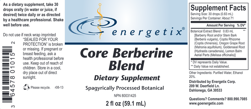 Core Berberine Blend (Energetix) Label