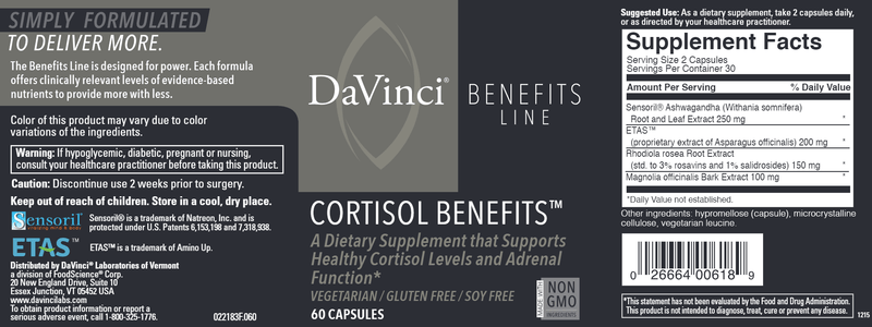 Cortisol Benefits (DaVinci Labs) Label