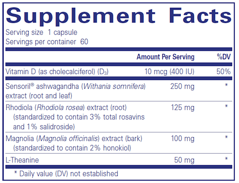 Cortisol Calm 60 Caps Pure Encapsulations Supplement Facts
