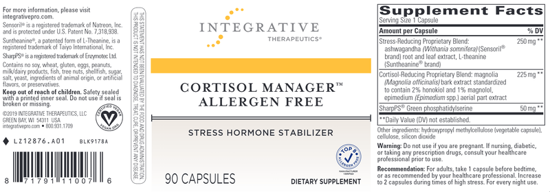 Cortisol Manager Allergen Free (Integrative Therapeutics) 90ct Label