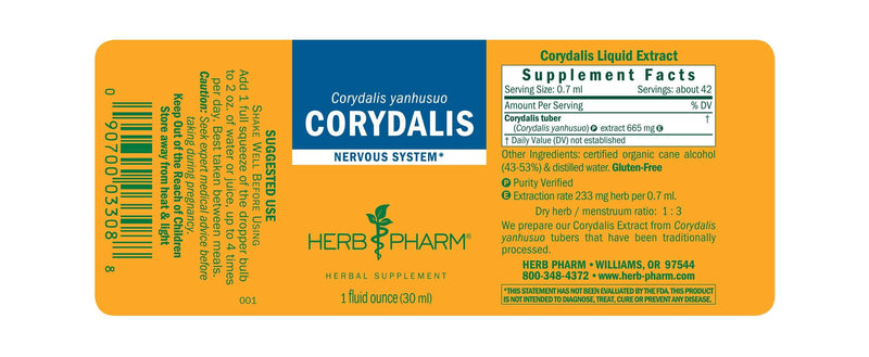 Corydalis Extract (Herb Pharm) Label