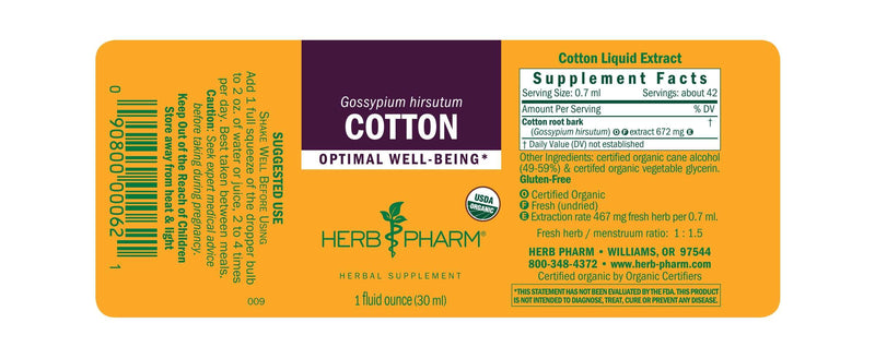 Cotton (Herb Pharm) Label