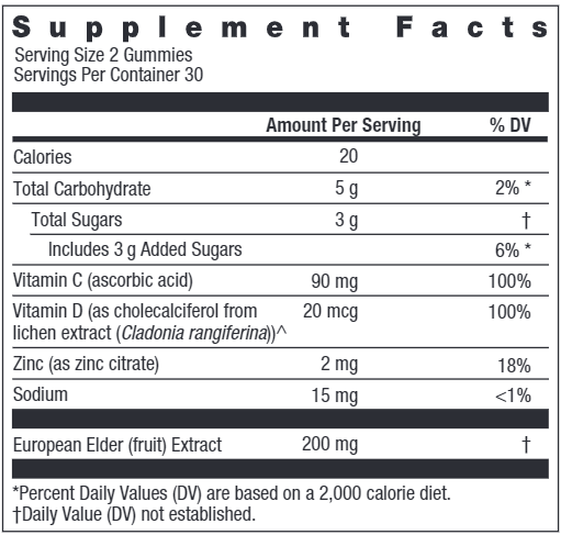 Counter Attack Elderberry Gummies (Rainbow Light Nutrition) Supplement Facts