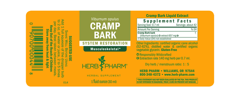 Cramp Bark/Viburnum opulus (Herb Pharm) Label