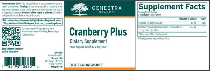 cranberry plus genestra label
