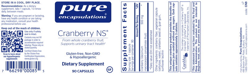 Cranberry NS 90 Caps Pure Encapsulations Label
