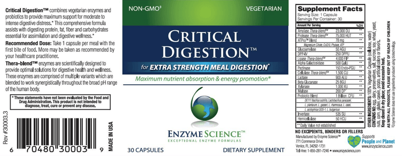 Critical Digestion 30 Caps Enzyme Science Label