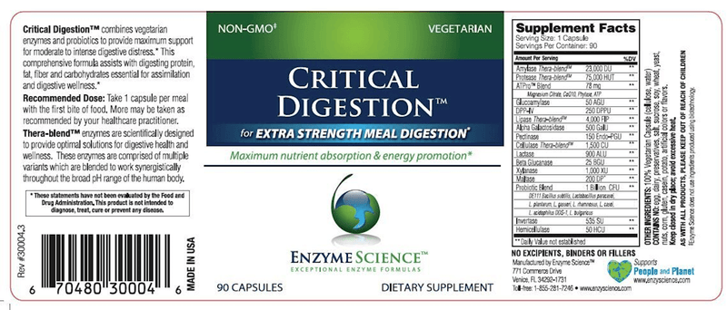 Critical Digestion 90 Caps Enzyme Science Label