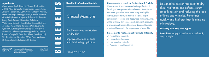 Crucial Moisture (Bioelements INC) Label