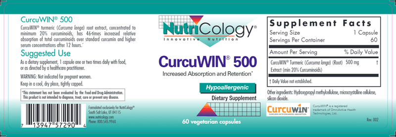 CurcuWIN 500 (Nutricology) Label