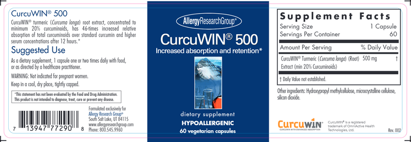 CurcuWIN® 500 (Allergy Research Group) label