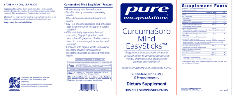 CurcumaSorb Mind EasySticks Pure Encapsulations Label