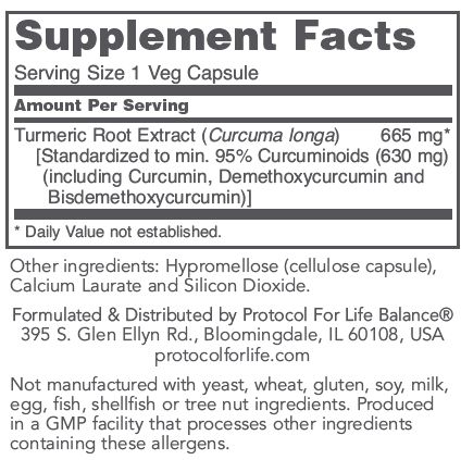 Curcumin 665 mg (Protocol for Life Balance) Supplement Facts