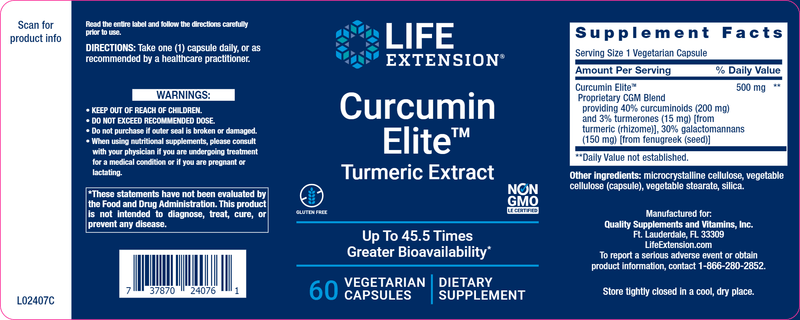 Curcumin Elite™ Turmeric Extract 60ct (Life Extension) Label