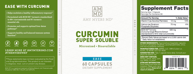 Curcumin Super Soluble (Amy Myers MD) label