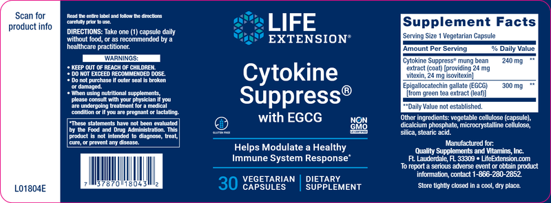 Cytokine Suppress® with EGCG (Life Extension) Label