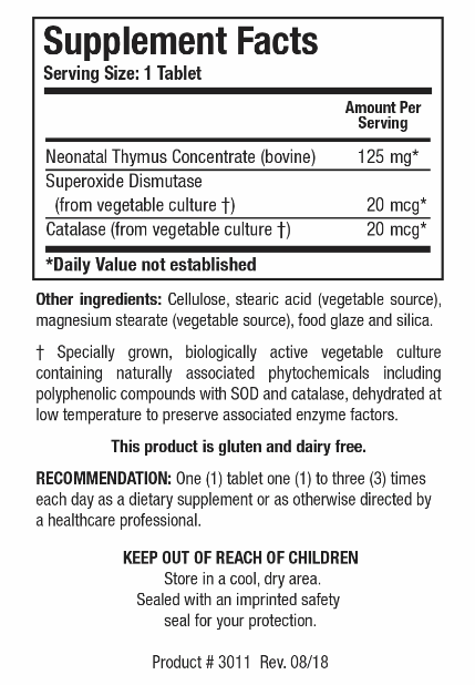Cytozyme-THY (Neonatal Thymus) (Biotics Research) Supplement Facts