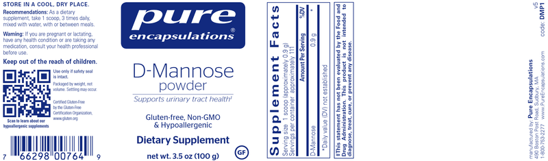d-Mannose - POWDER 100g (Pure Encapsulations) Label