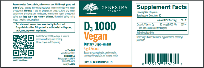 Vitamin D3 1000 Vegan Genestra Label