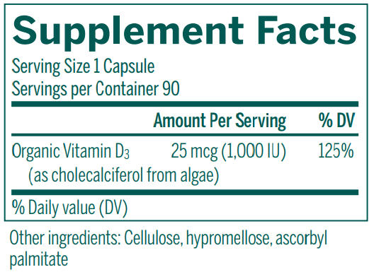 Vitamin D3 1000 Vegan Genestra Supplement Facts