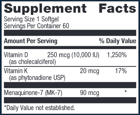D3 10,000 + K (Metagenics) Supplement Facts
