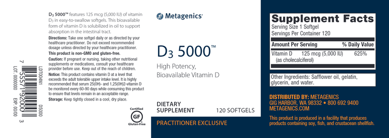 D3 5000 IU (Metagenics) Label