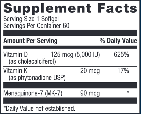 D3 5,000 + K (Metagenics) Supplement Facts
