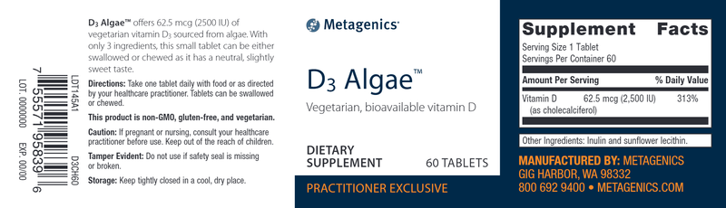 D3 Algae (Metagenics) Label
