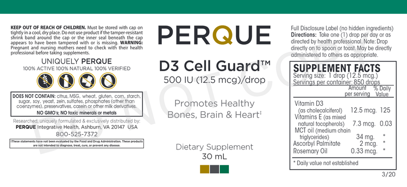 D3 Cell Guard Liquid (Perque) Label