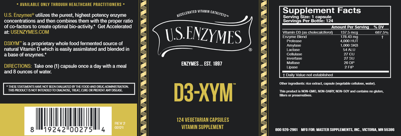 D3Xym Master Supplements (US Enzymes) Label