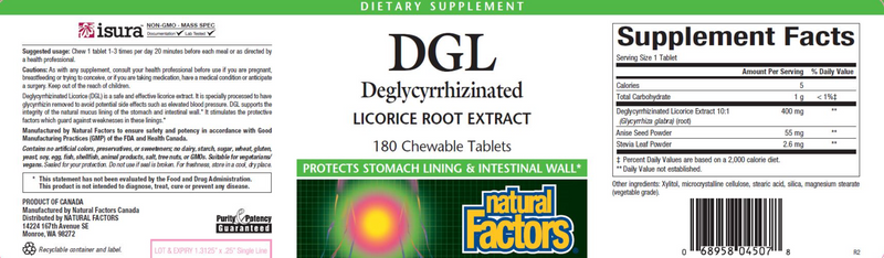 DGL 400 mg 10:1 Extract (Natural Factors) Label