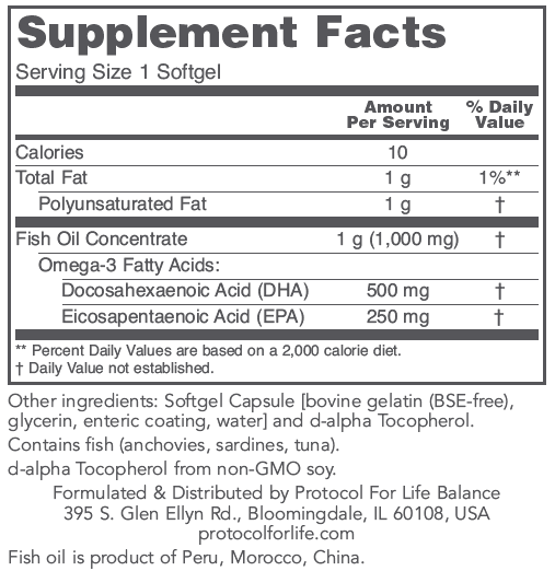 DHA-500 (500 DHA/250 EPA) (Protocol for Life Balance) Supplement Facts