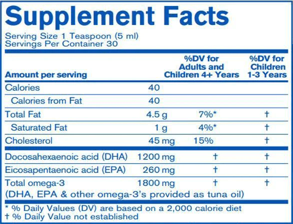 BACKORDER ONLY - DHA FINEST PURE FISH OIL LIQUID (Pharmax) Supplement Facts