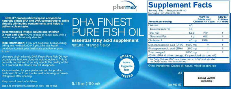 DHA FINEST PURE FISH OIL LIQ. (Pharmax) Label